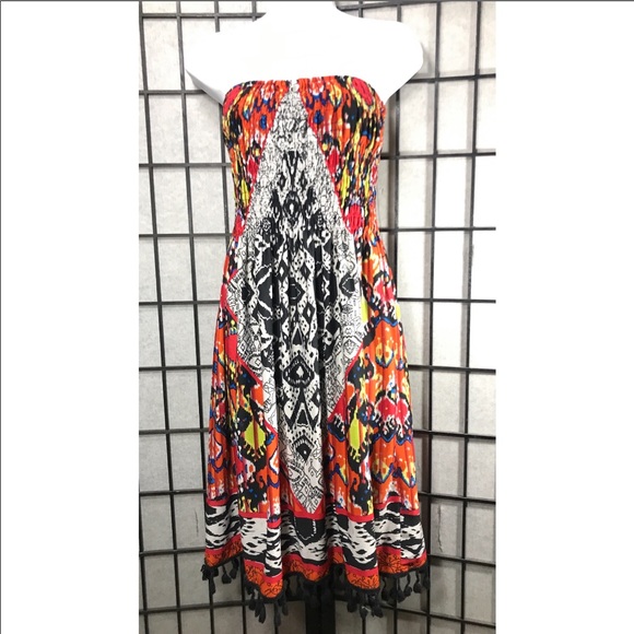 MAGIC Sz M Halter Tube Ribbed Printed Aztec Dress - Picture 5 of 10